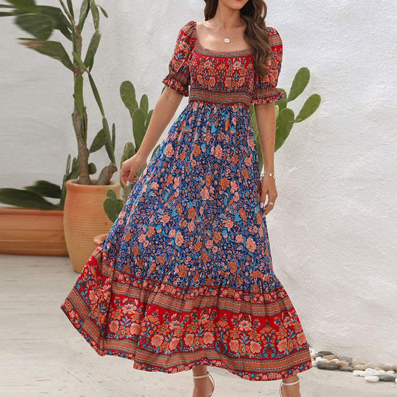 Maxi dress for women with oversized puff sleeves and a floral pattern Lune London