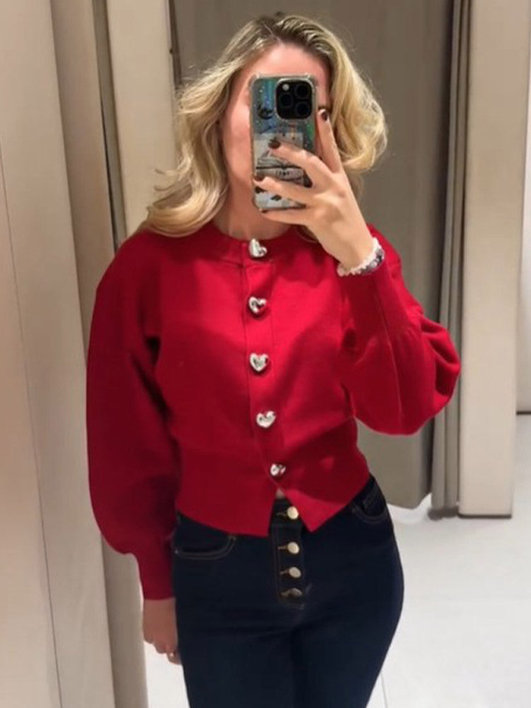 Sweater for women with heart-shaped buttons and puff sleeves Lune London