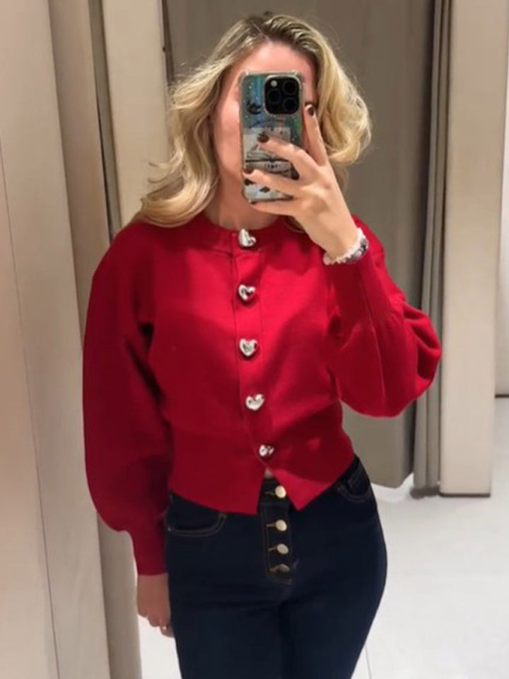 Sweater for women with heart-shaped buttons and puff sleeves Lune London