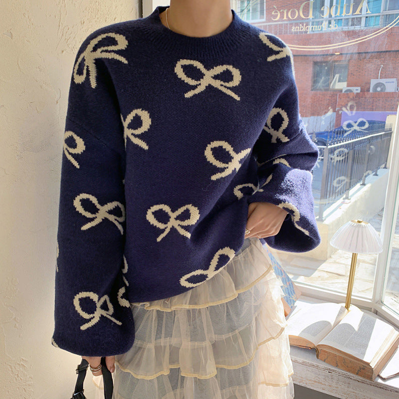 Ladies Soft Sweater with Romantic Bow Pattern Lune London