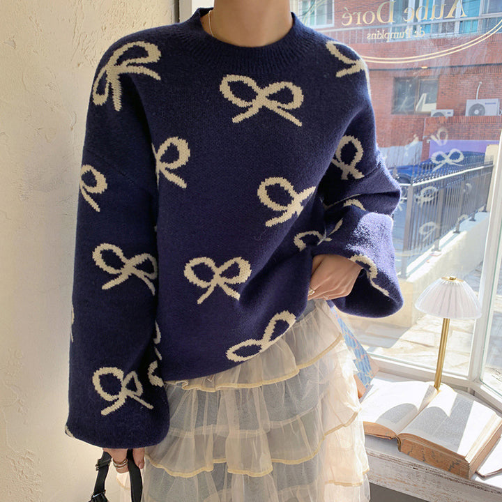 Ladies Soft Sweater with Romantic Bow Pattern Lune London