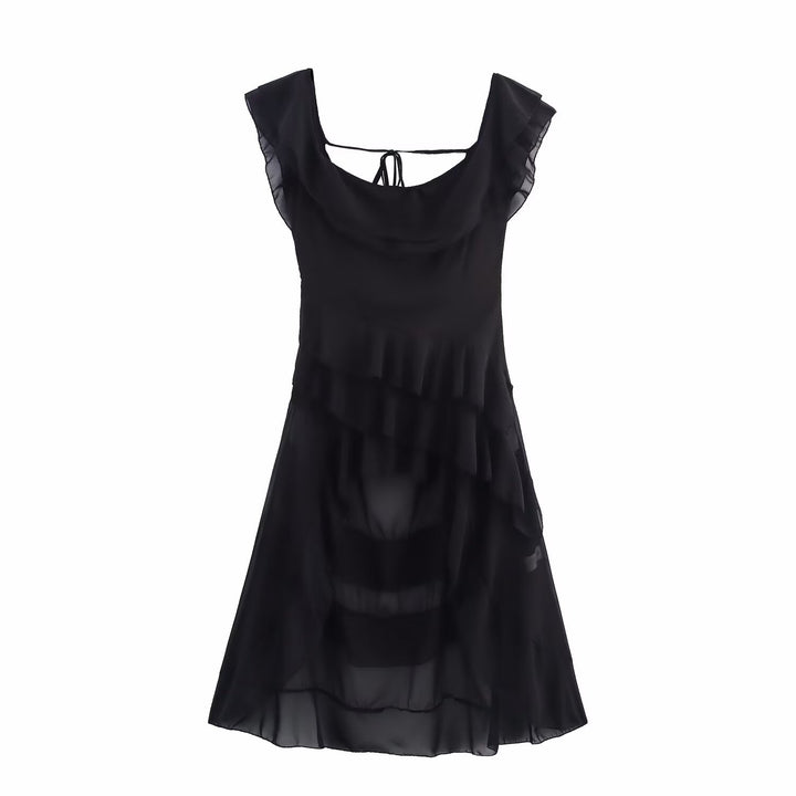 Maxi off-shoulder dress for women with voluminous ruffle details and a floating hem Lune London