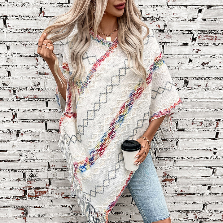 Elegant oversized sweater for women with fringe hem and unique pattern Lune London