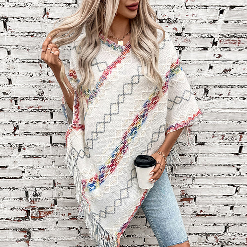 Elegant oversized sweater for women with fringe hem and unique pattern Lune London