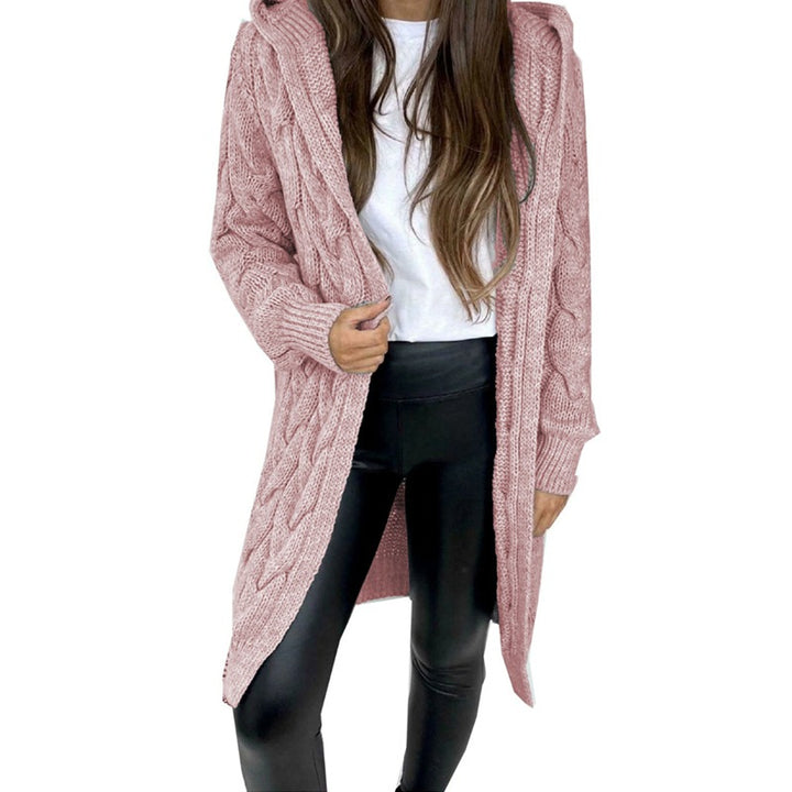Ladies chunky knit coat with hood and braided design Lune London