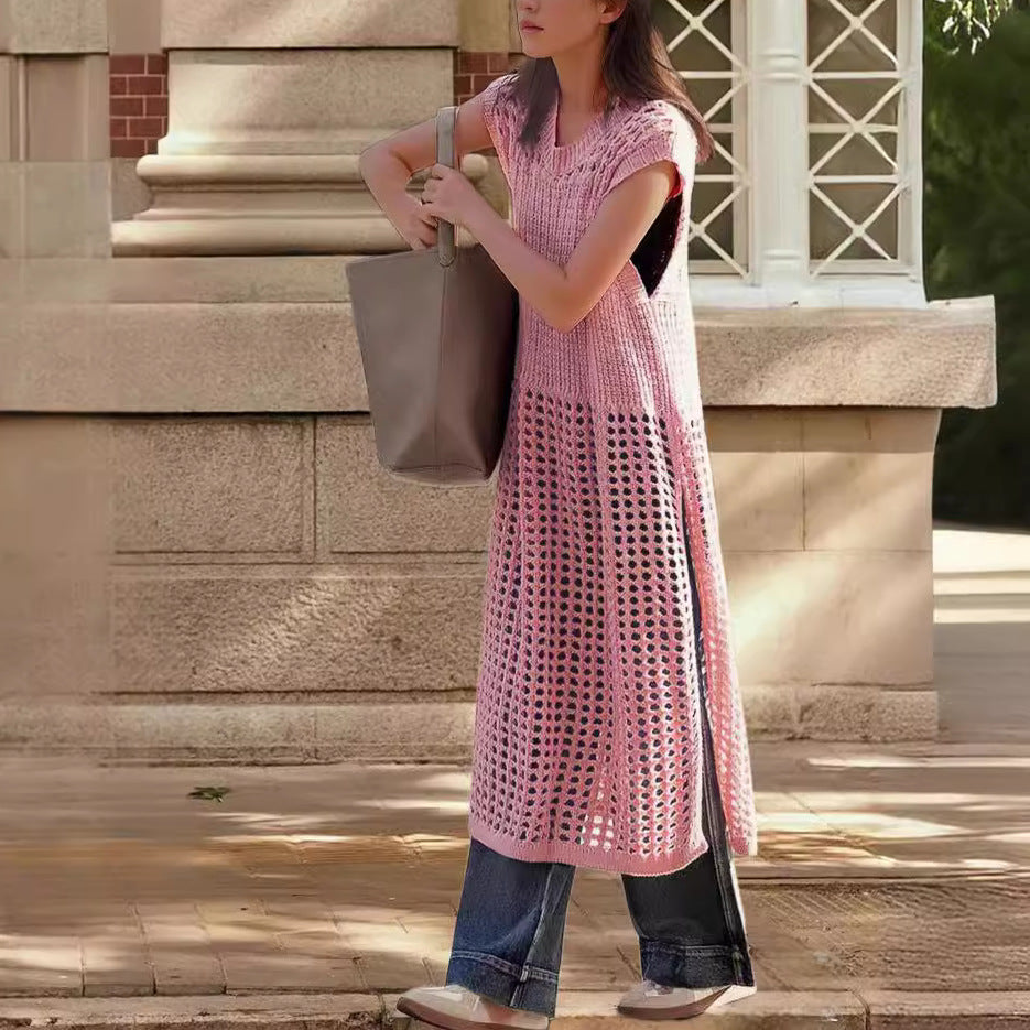 Airy knit dress for ladies with decorative perforated pattern Lune London