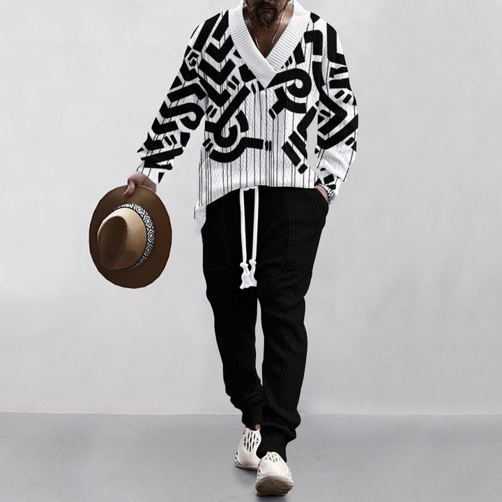 Navy knit sweater for men with a unique anchor pattern and comfortable pants Lune London