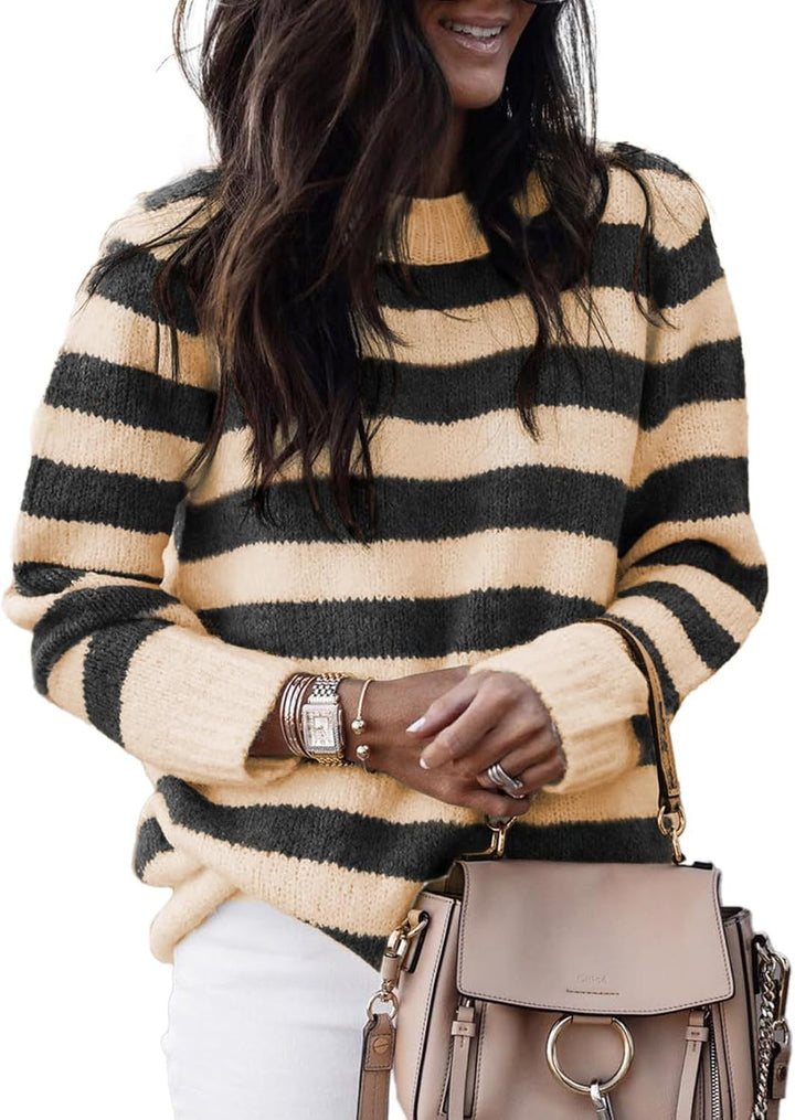 Casual knitted sweater for women with wide horizontal stripes Lune London