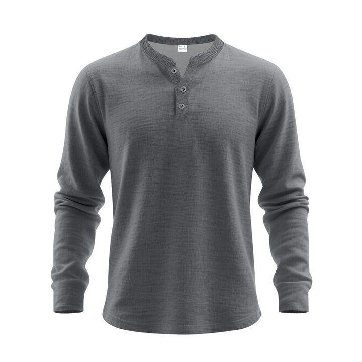 Men's long sleeve T-shirt with button placket and round neck Lune London