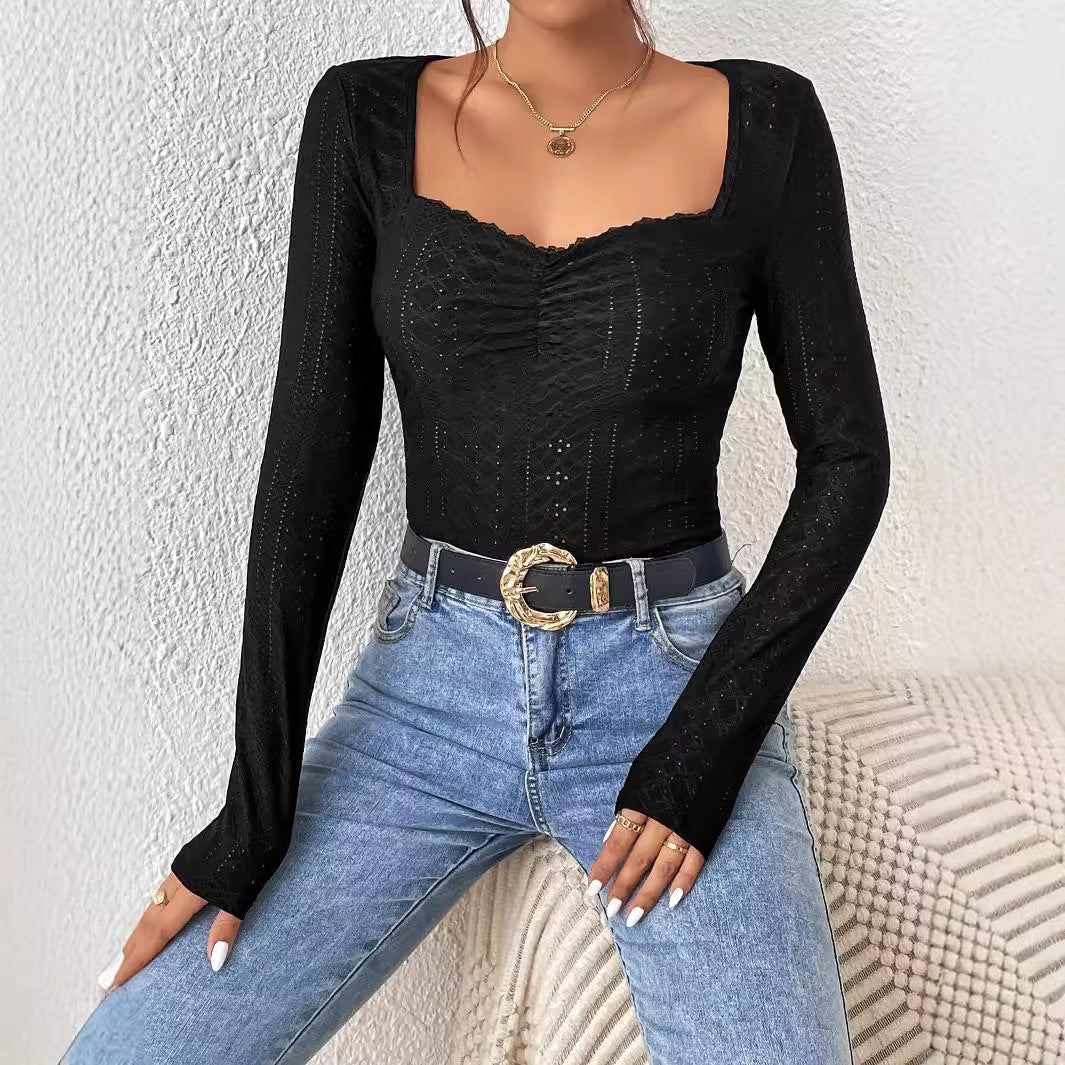 Bodies à manches longues pour femmes avec encolure carrée et volants élégants Chic & Stil