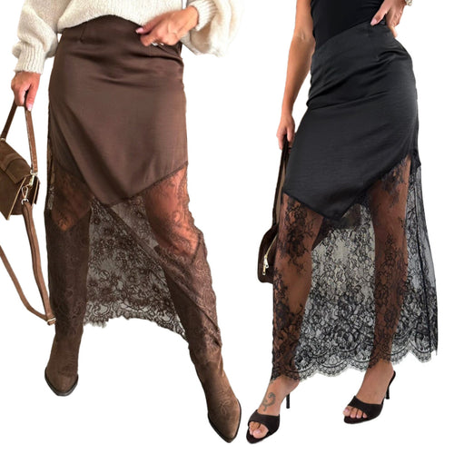 Women asymmetrical lace skirt with satin lining Lune London