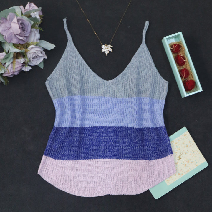 Ladies Stripe Light Knit Chic Tank Top