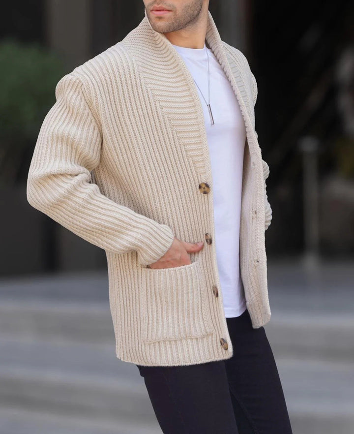Knit jacket for men with plunging neckline and buttons Lune London