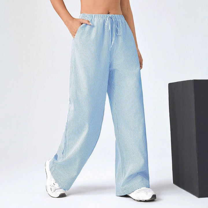 Wide striped pants for women with a comfortable elastic waistband Lune London