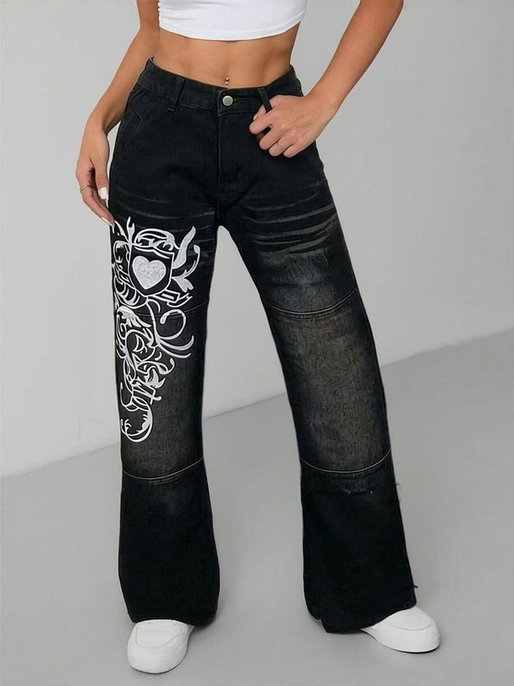 Women's wide jeans with intricate print Lune London