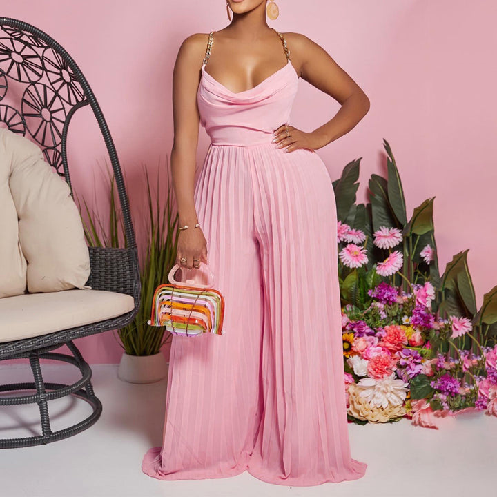 Ladies Pleated Jumpsuit with Elegant Spaghetti Straps Lune London