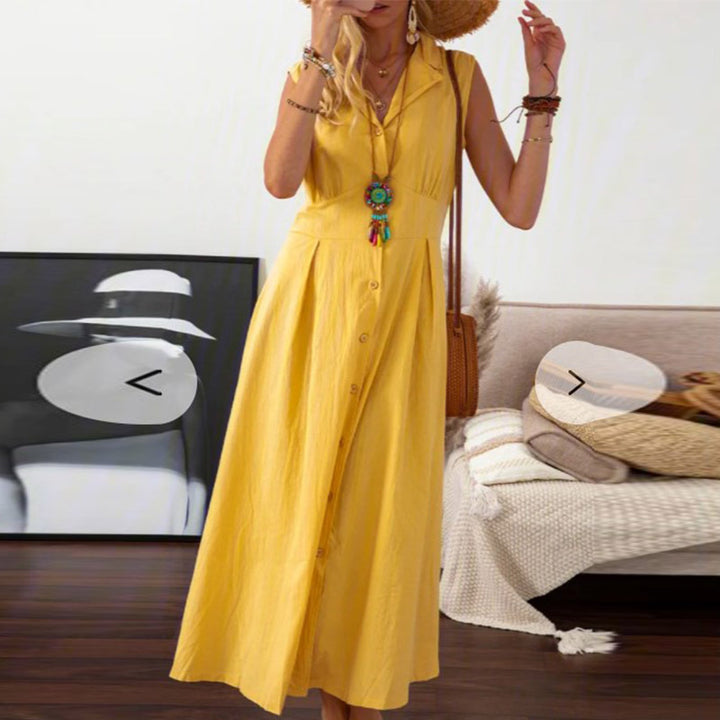 Maxi dress for women with button placket and versatile cut Lune London
