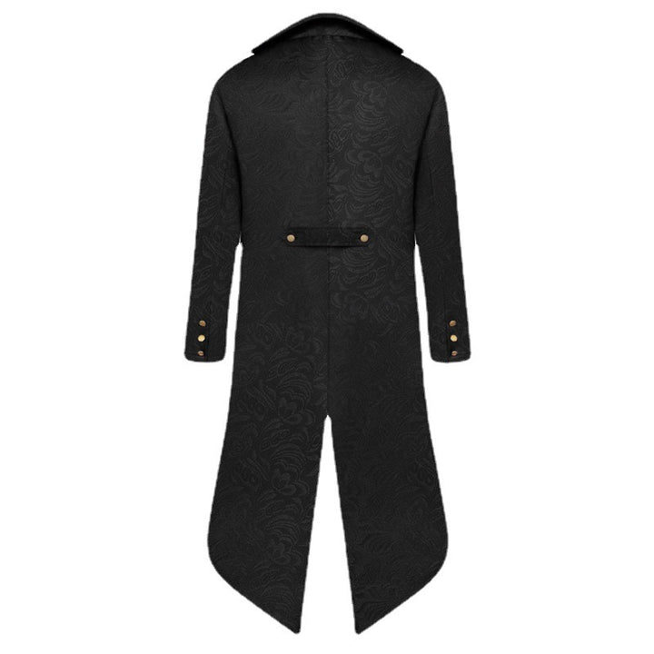 Victorian high collar coat for women with a detailed pattern and faux leather accents Lune London