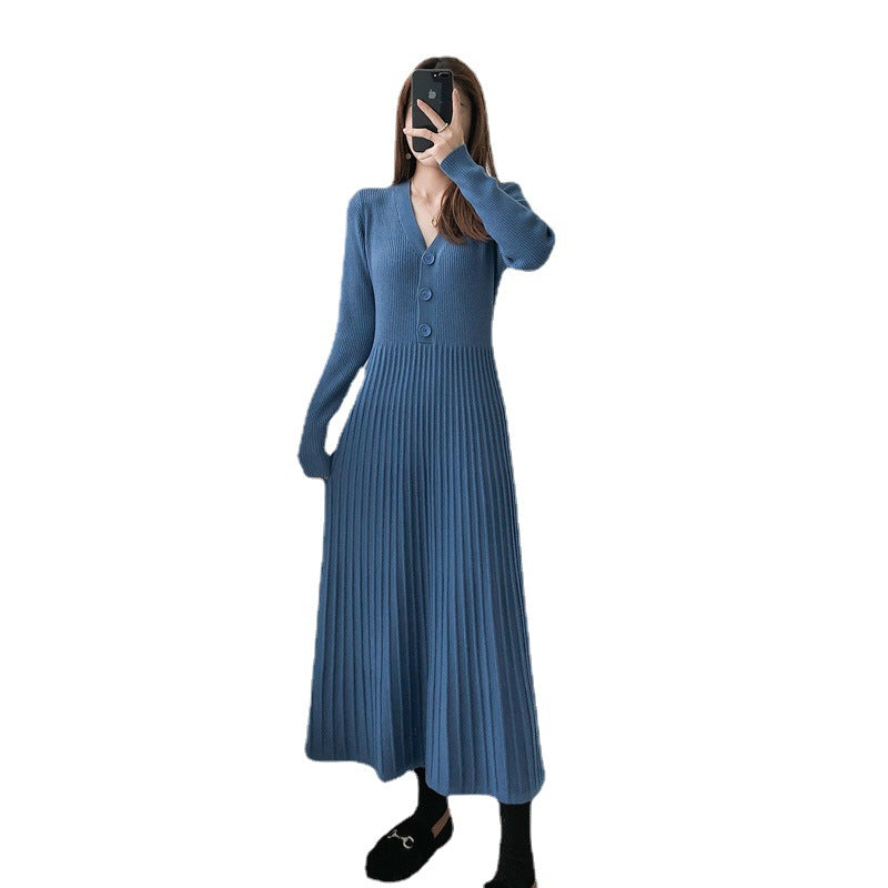 Knitted dress for women with V-neck and button details Lune London