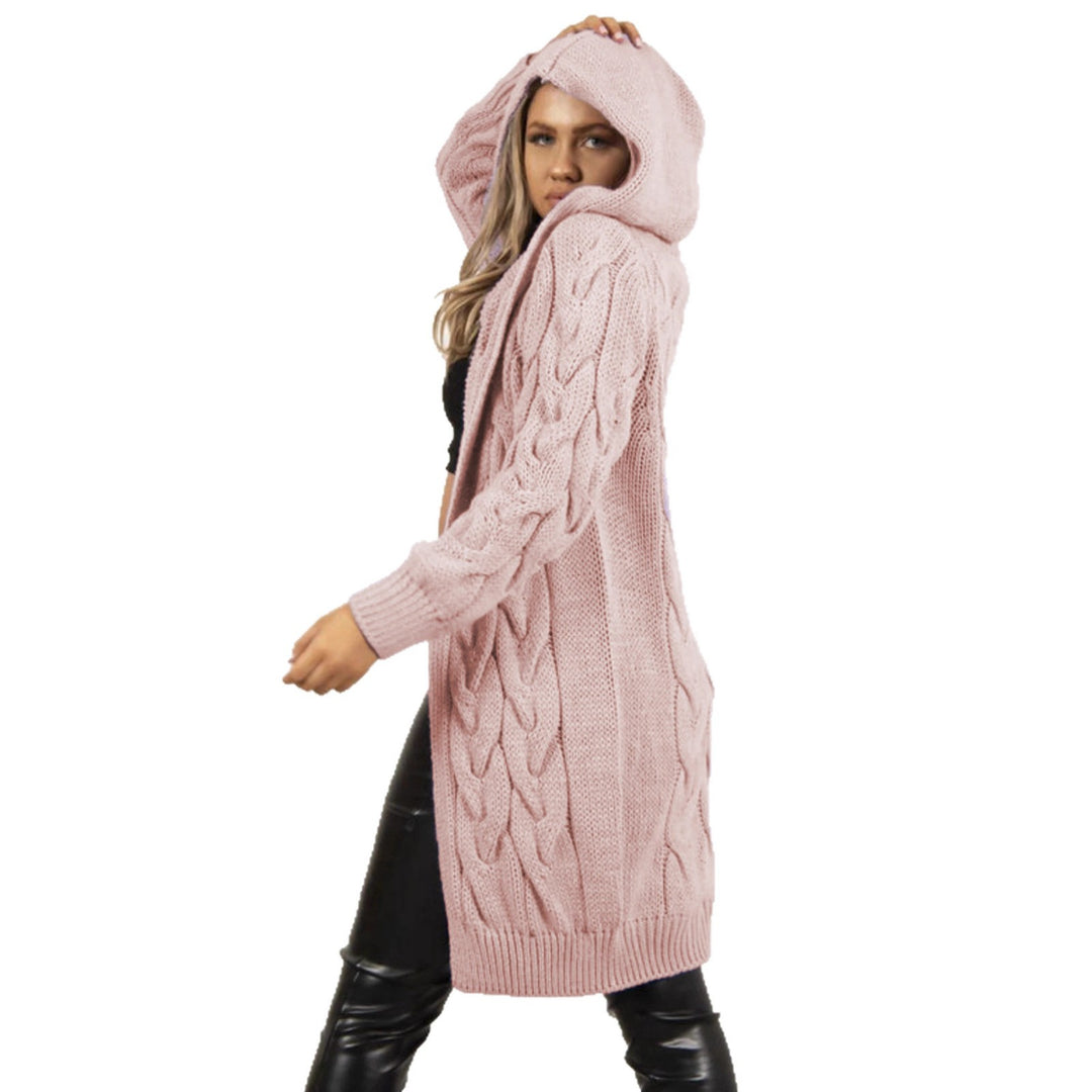Women’s hooded knitted jacket with a trendy cable pattern and practical pockets Lune London