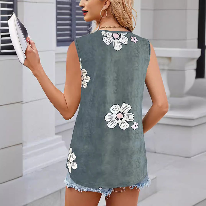 Sleeveless tank top for women with floral accents and button detail Lune London