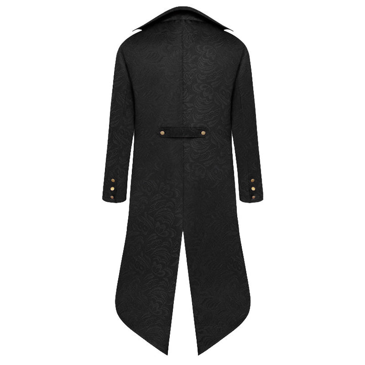 Victorian high collar coat for women with a detailed pattern and faux leather accents Lune London