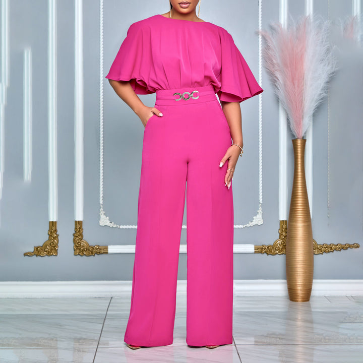 Ladies Elegant Jumpsuit with Flared Leg and Chic Decorative Belt and Style