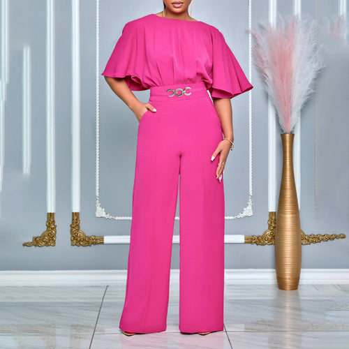 Ladies Elegant Jumpsuit with Flared Leg and Chic Decorative Belt and Style