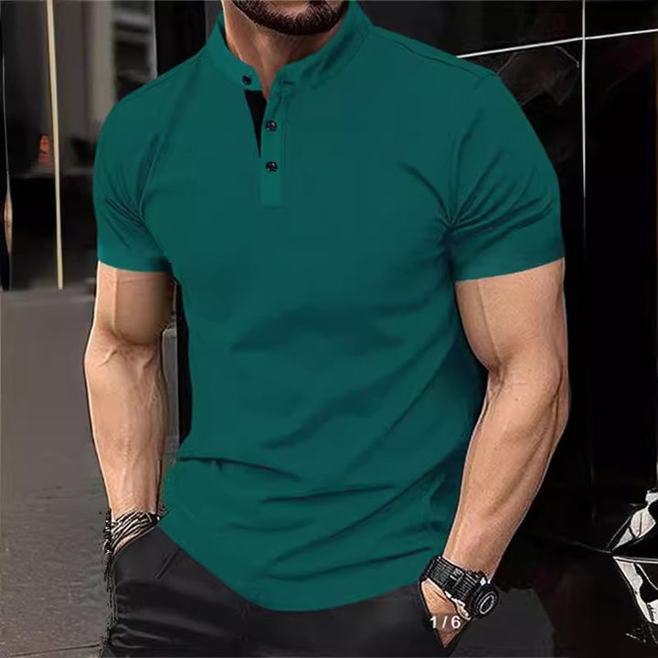 Men's polo shirt with modern stand-up collar and contrasting buttons Lune London