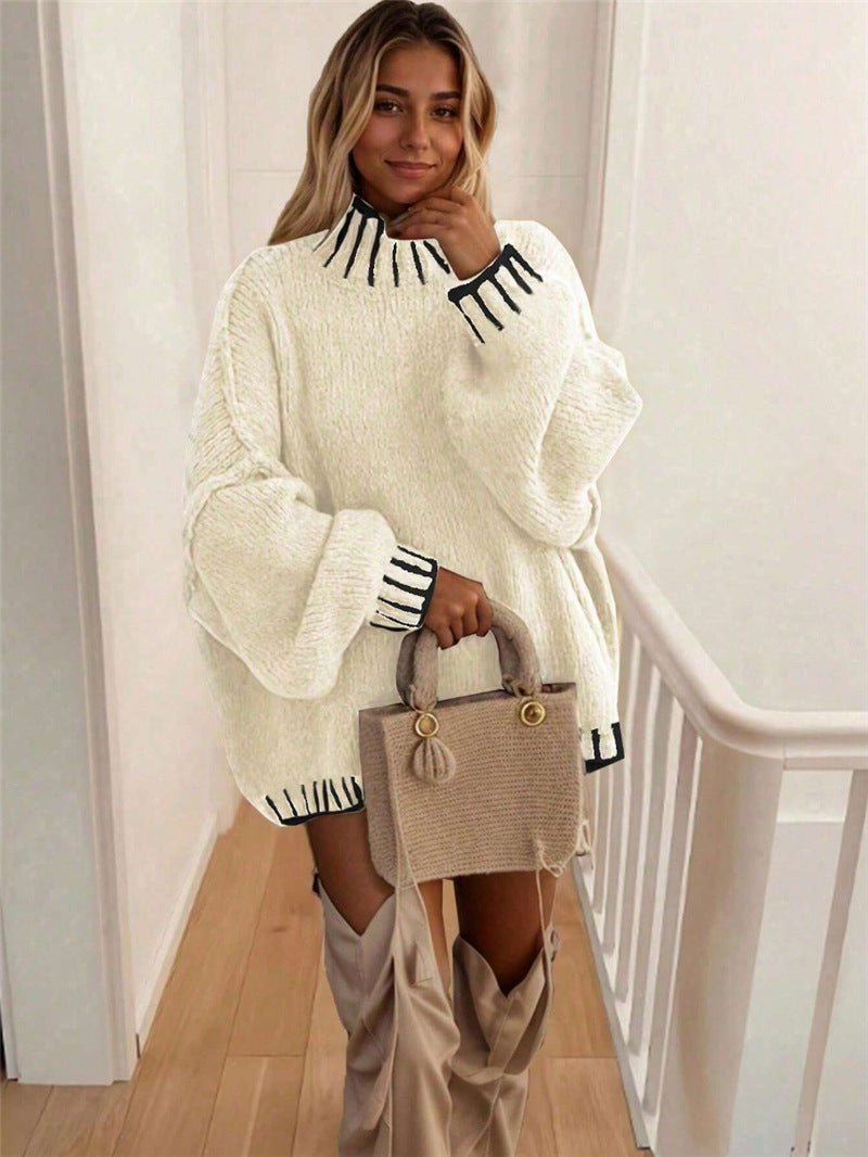 Oversized knitted sweater for ladies with decorative collar Lune London