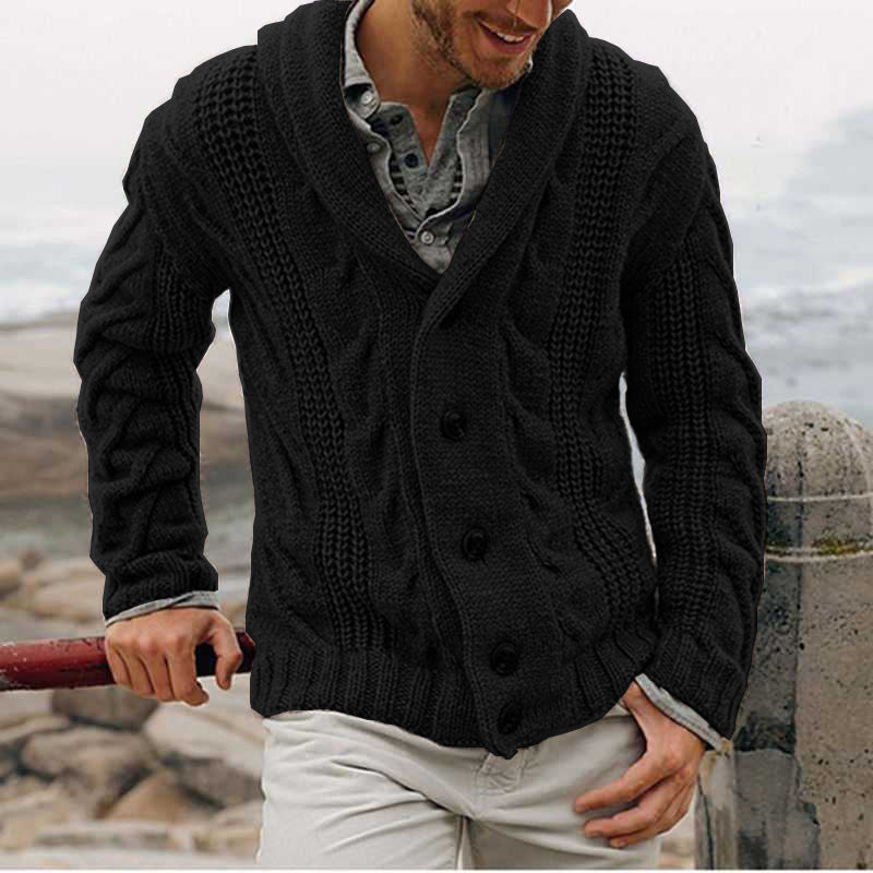 Men's knitted jacket with a modern braid pattern and a high collar Lune London