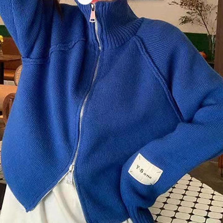 Knitted jacket for women with high-quality zipper and stand-up collar Lune London