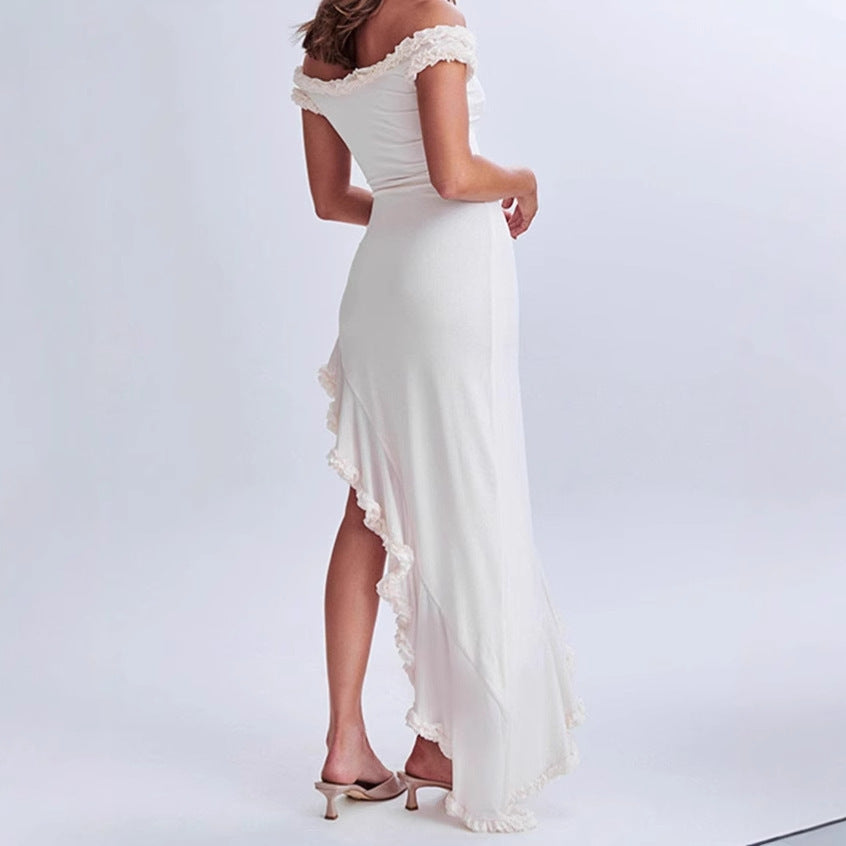Ladies Elegant Maxi Dress with Chic Ruffle Detail and Style
