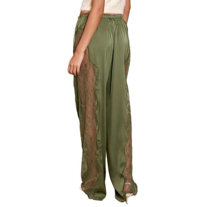 Pantalons en satin élégants pour femmes avec accents en dentelle Chic & Stil