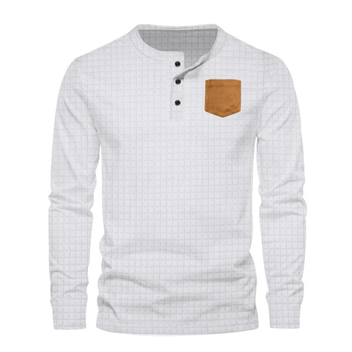 Men's long sleeve shirt with textured design and leather application Lune London