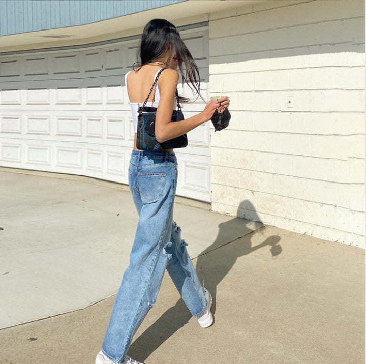Women's loose high-waist destroyed jeans Lune London