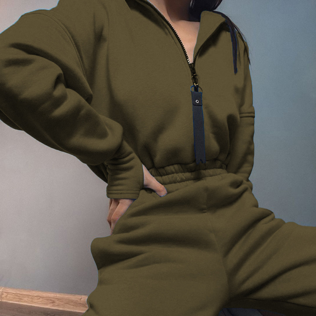 Women’s comfortable hooded jumpsuit with elastic waist and full zip Lune London