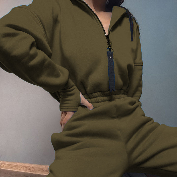Women’s comfortable hooded jumpsuit with elastic waist and full zip Lune London