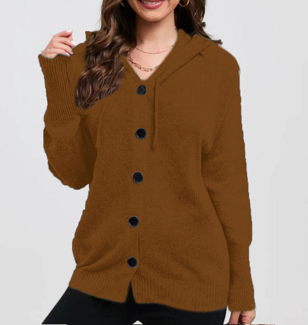 Women's knit jacket with hood and practical button details Lune London