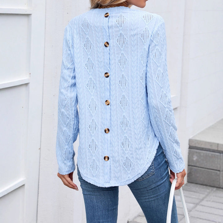 Long sleeve women's blouse with a textured design and a curved hem Lune London
