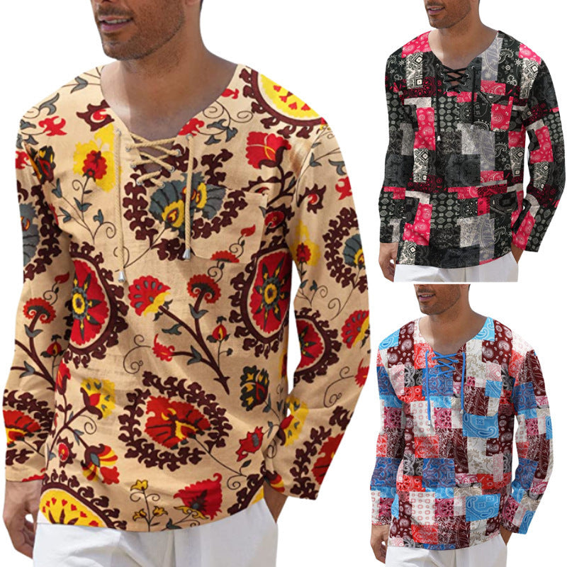 Long sleeve shirt for men with a unique lace detail and a creative patchwork pattern Lune London