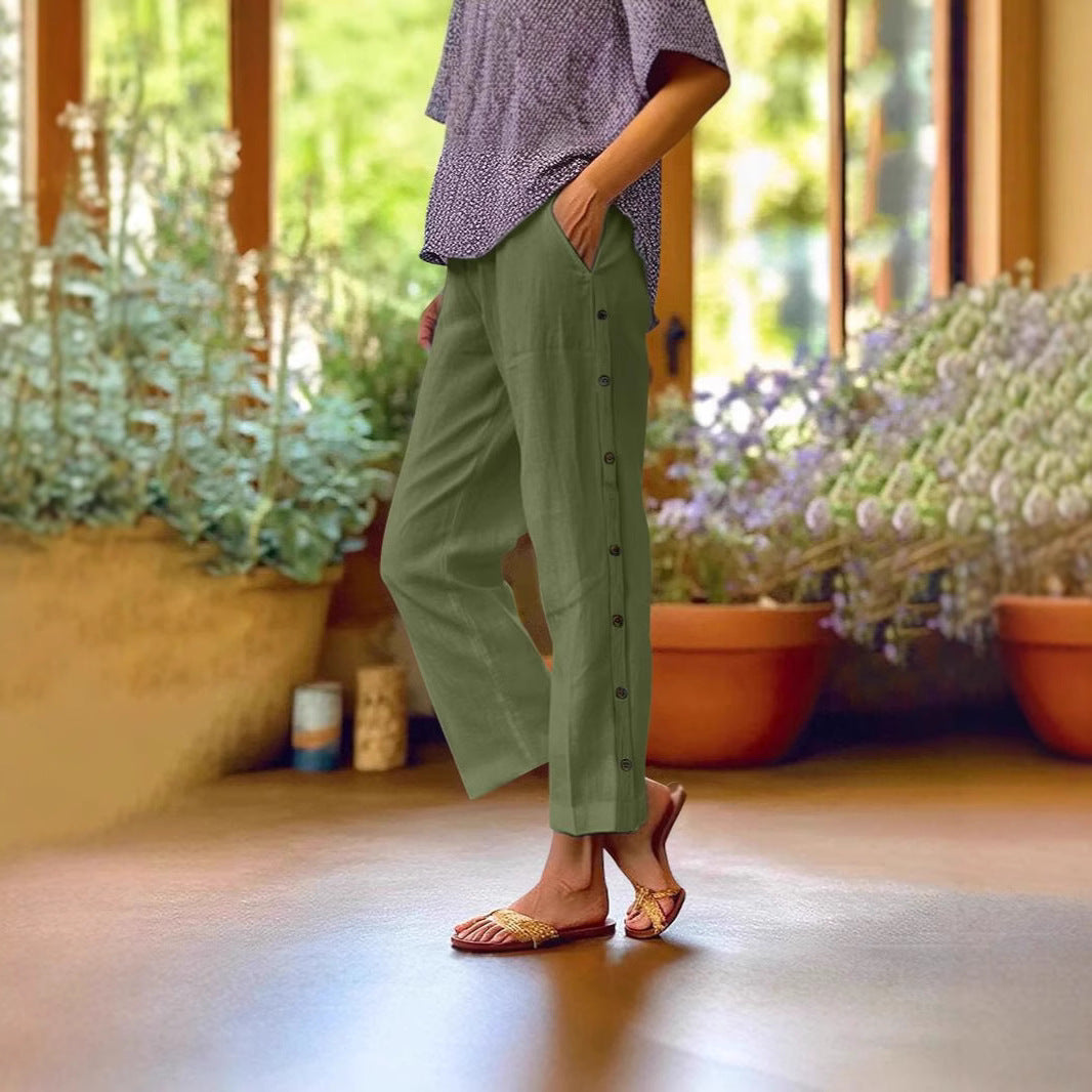 Comfortable linen pants for women with button details Lune London