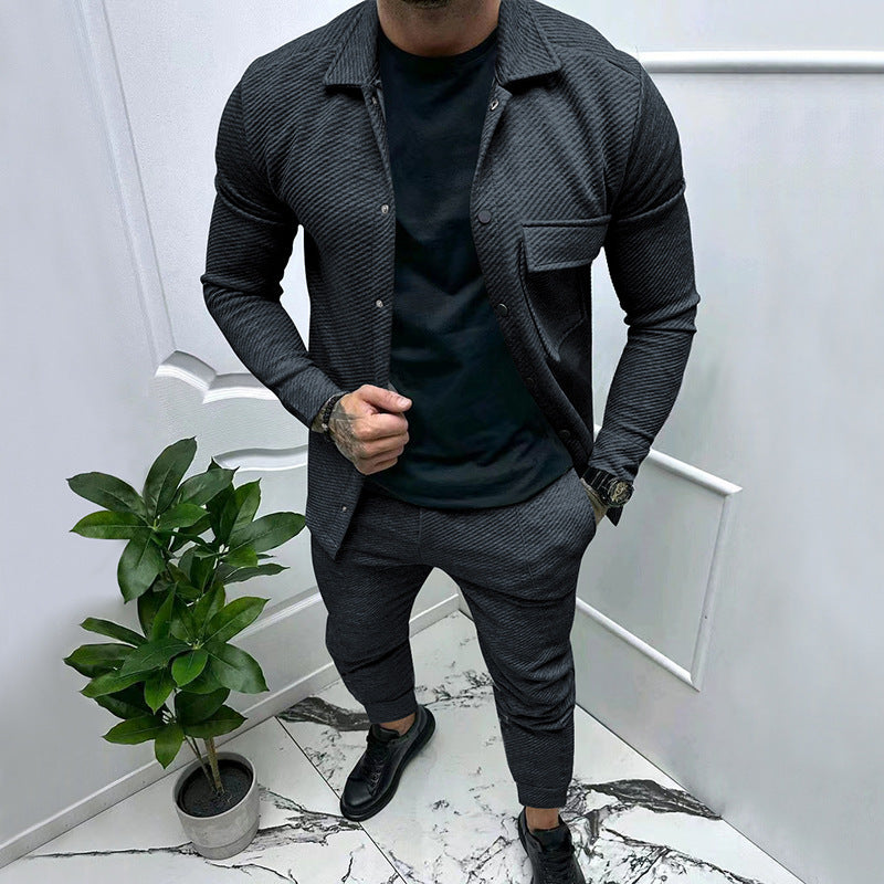 Men's trendy knitted top with contrasting vertical stripes and comfortable jogger pants Lune London