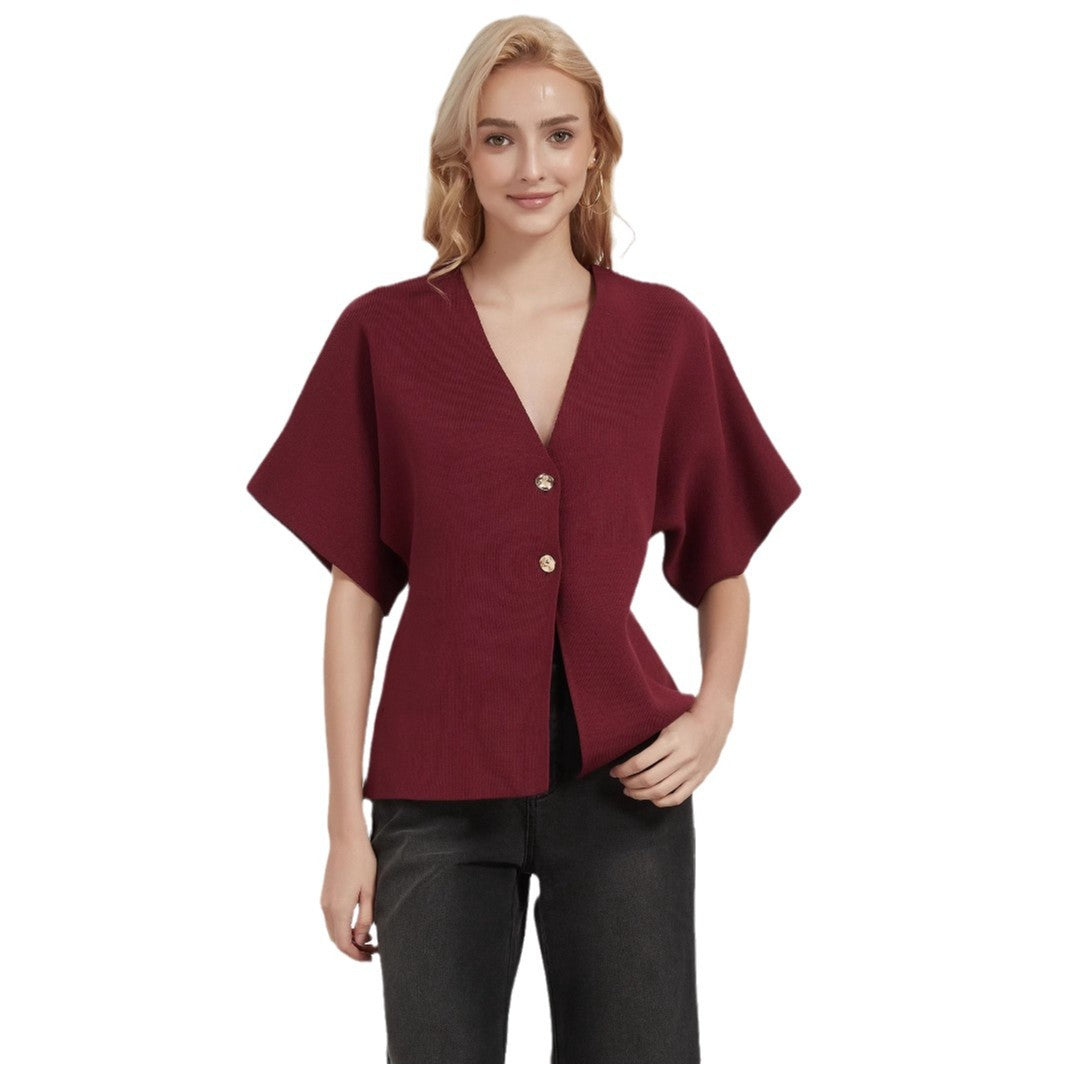Ladies fashionable cardigan with deep V-neck and elegant button placket Lune London