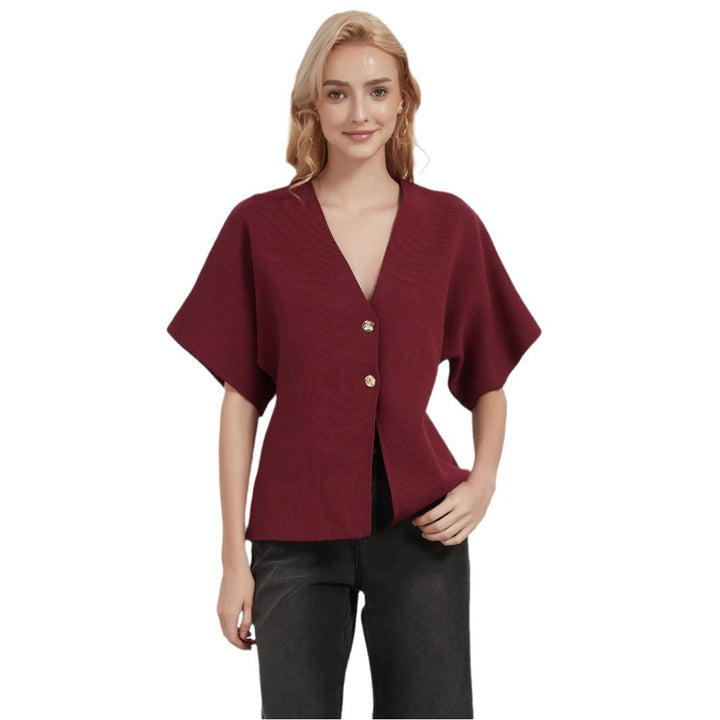 Ladies fashionable cardigan with deep V-neck and elegant button placket Lune London