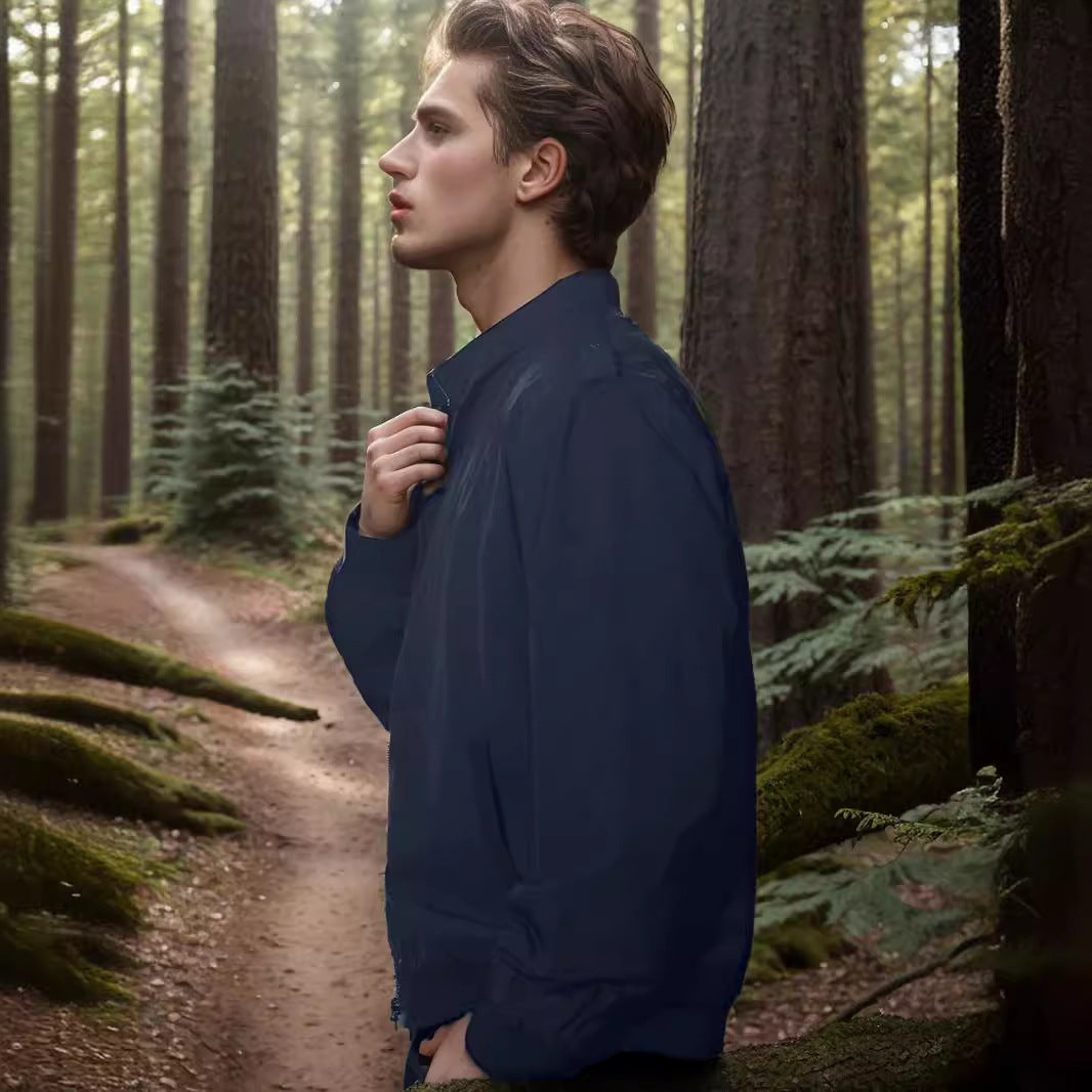 Lightweight transition jacket for men with high collar and side pockets Lune London