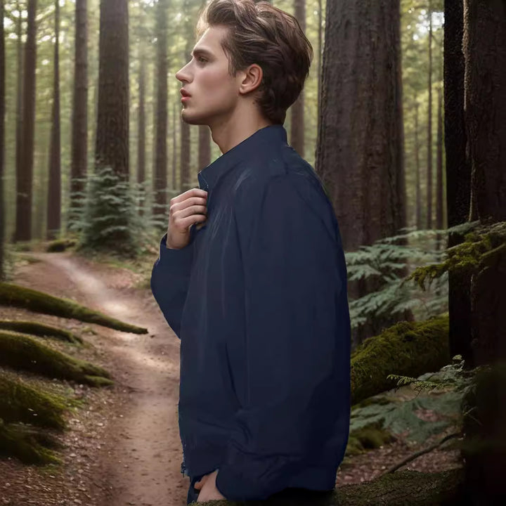 Lightweight transition jacket for men with high collar and side pockets Lune London