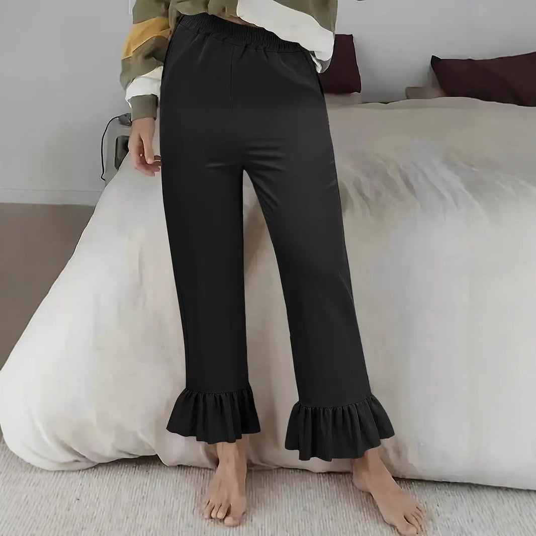 Elegant palazzo pants for women with ruffle finishes Lune London