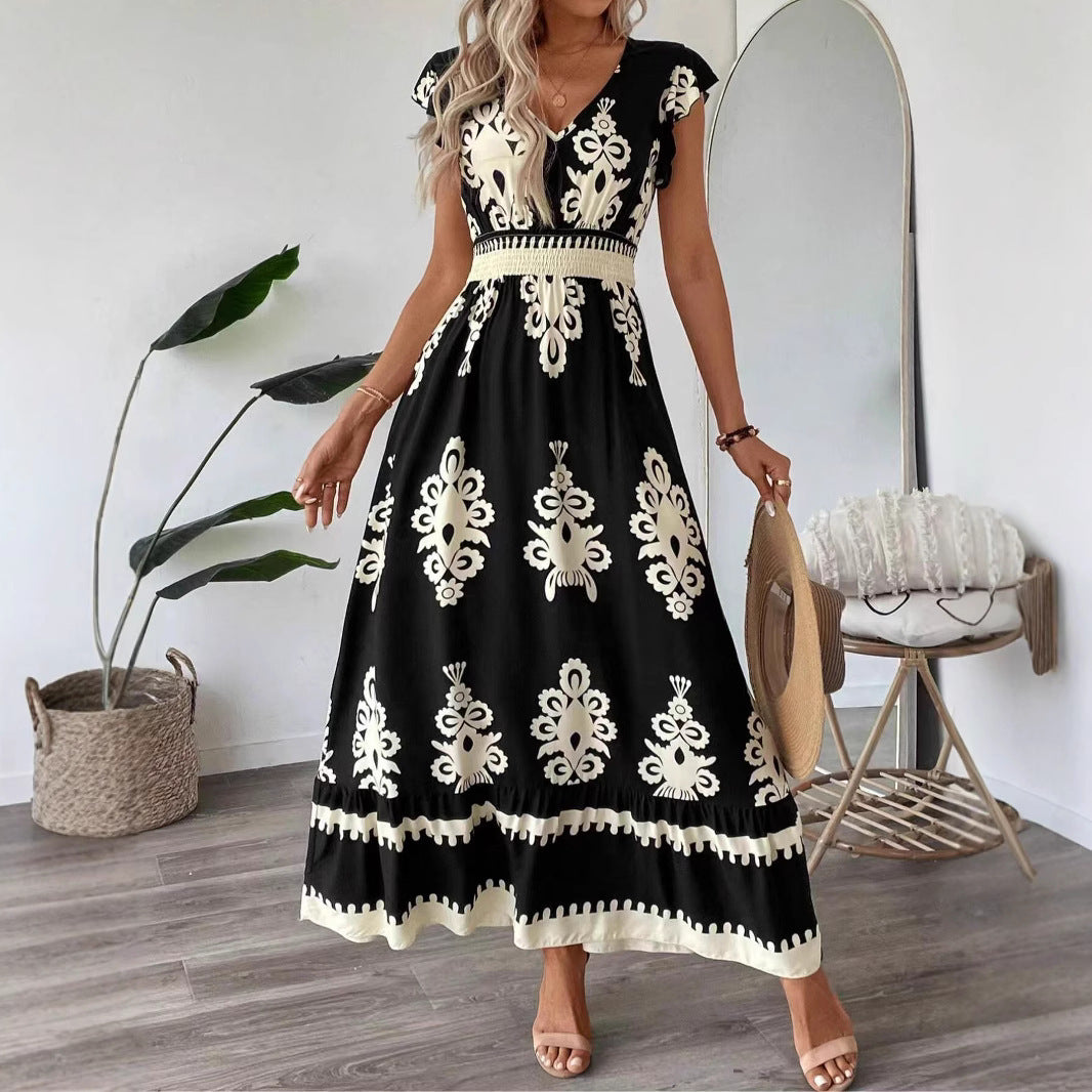 Embroidered maxi dress for women with V-neck Lune London
