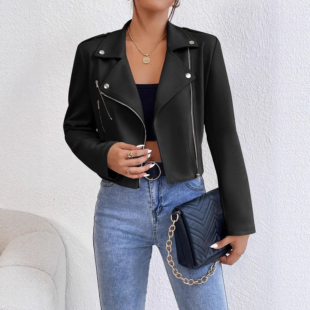 Women’s faux leather biker jacket with attractive zip details and a modern fit Lune London